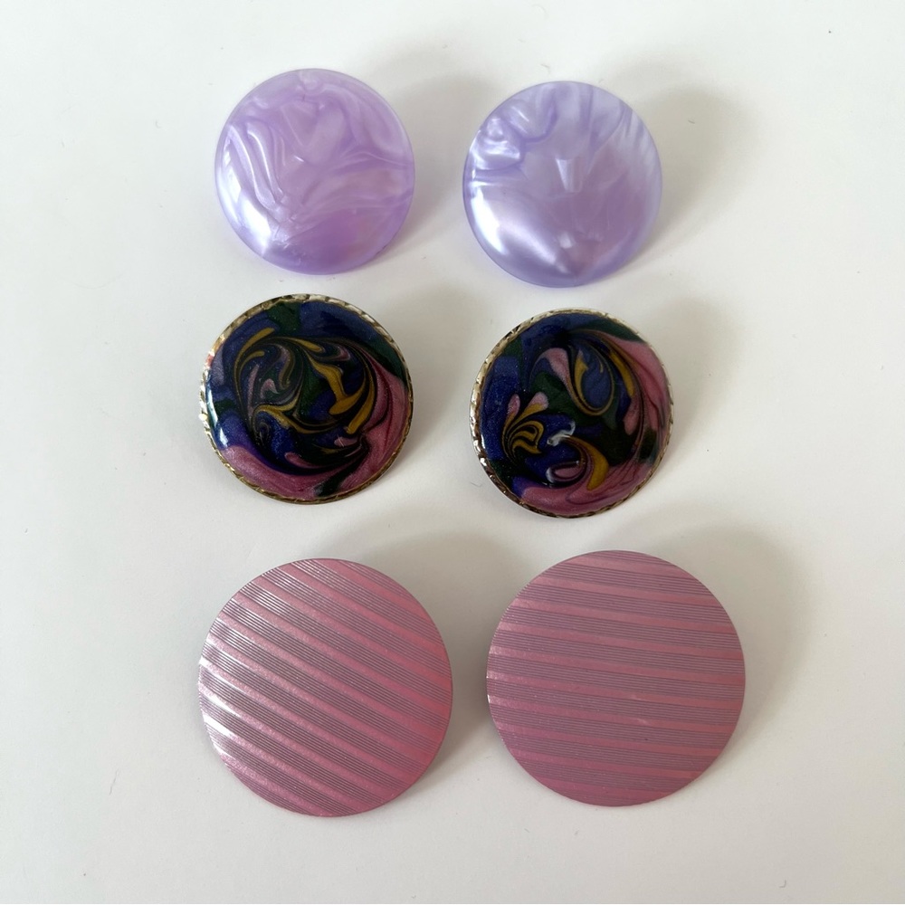 Vintage Pastel Purple Set of 3 Earrings 1980s